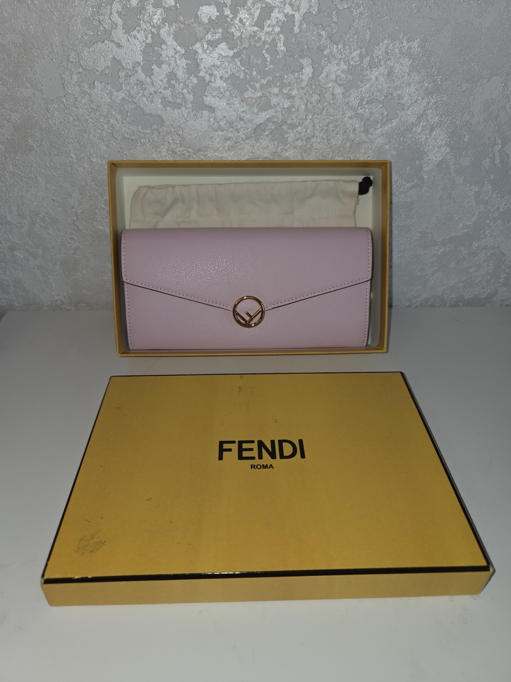 Fendi Pink Leather Envelope Wallet with Logo